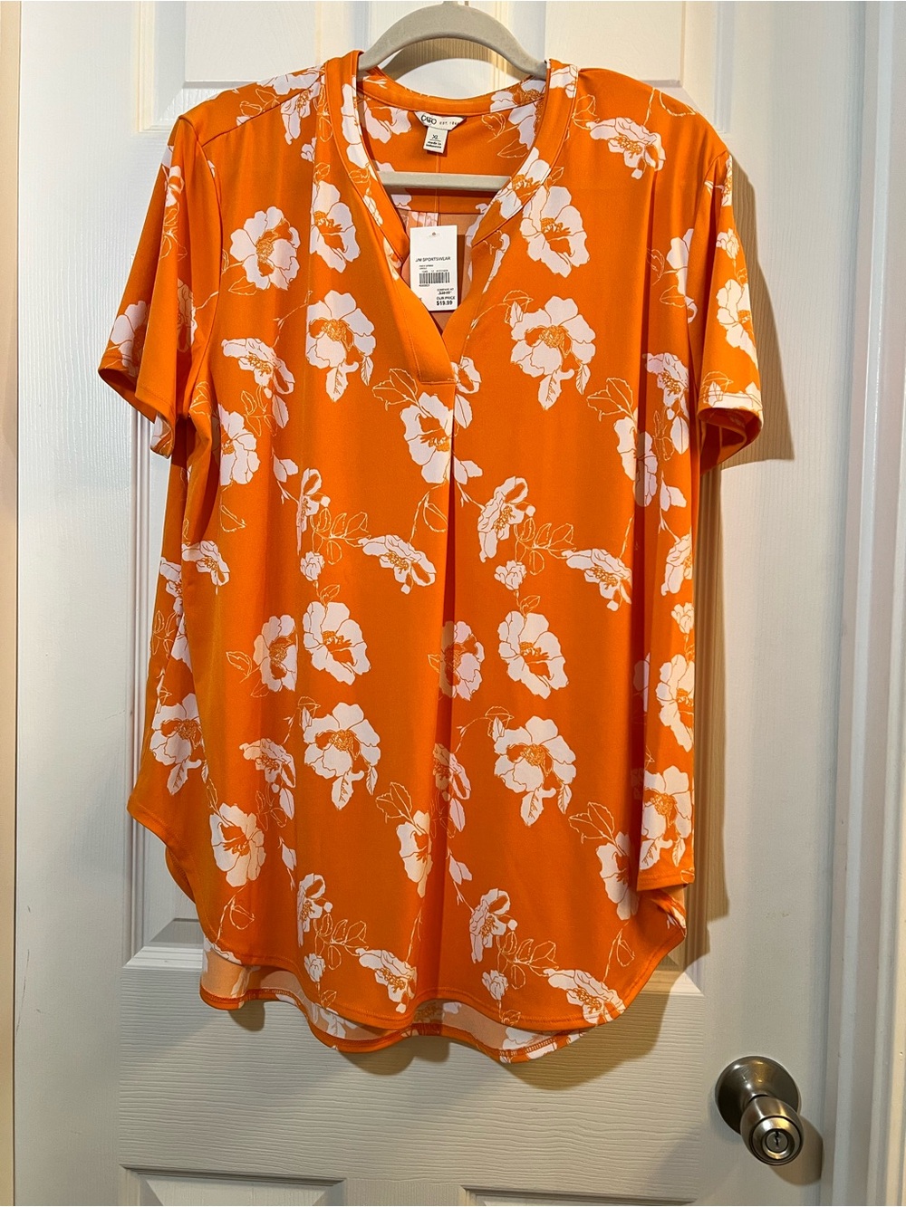 🦋 NWT Cato Orange Floral V-Neck Short Sleeve Tunic size xlarge